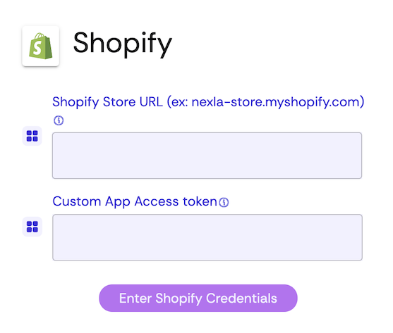shopify credential form